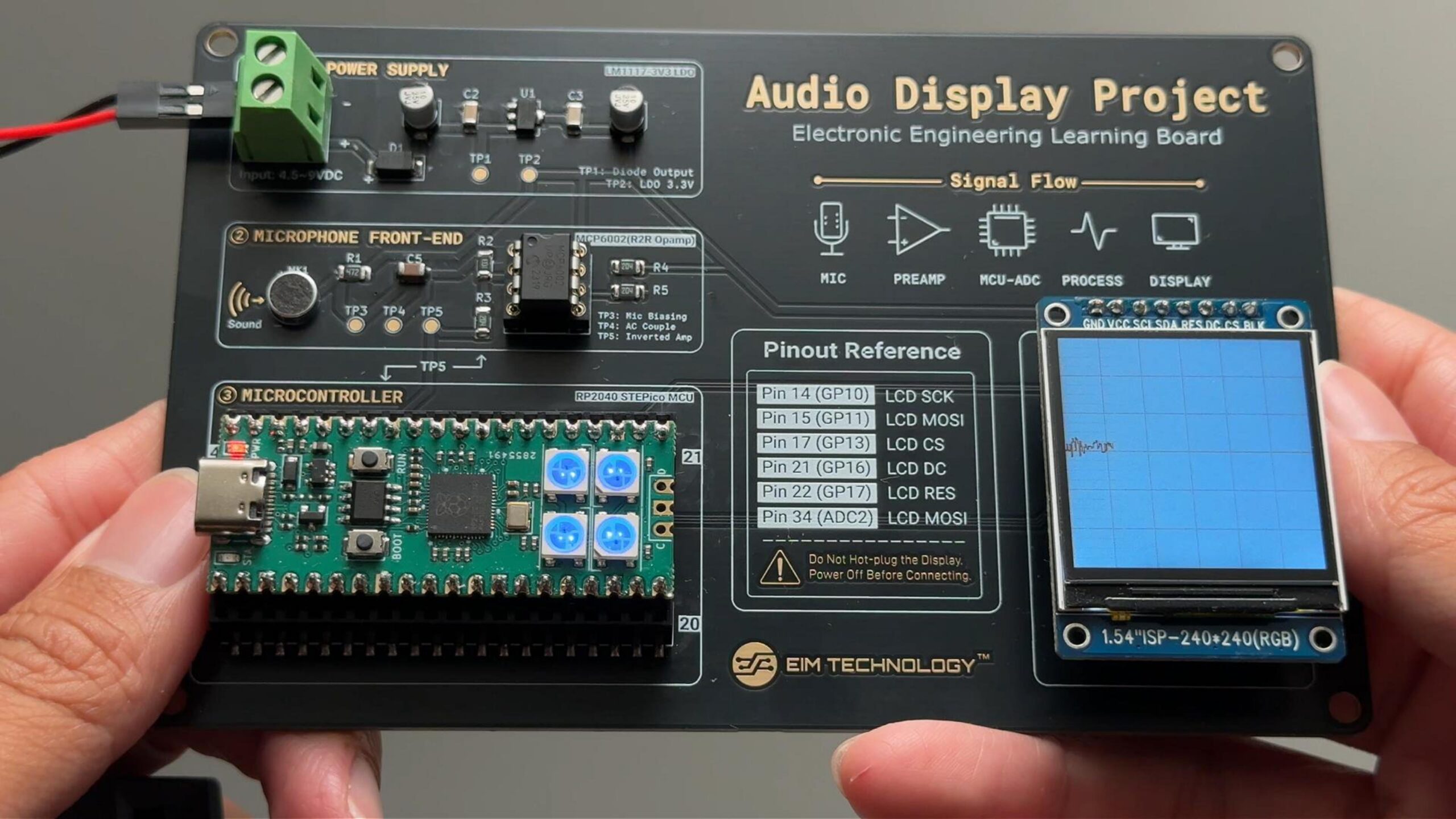 Real-Time Audio Visualizer using STEPICO RP2040, microphone frontend and ST7789 TFT display